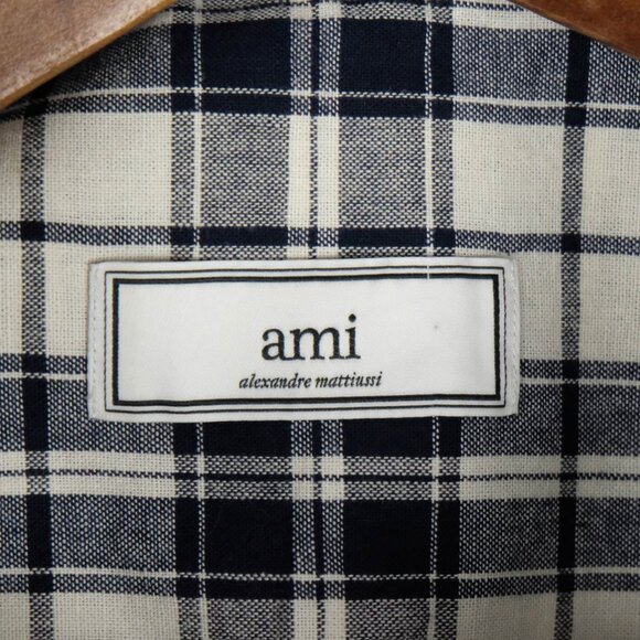 Ami Alexandre Mattiussi Shirt Mens 42 Extra Large White Black Plaid Button Down - Picture 7 of 10